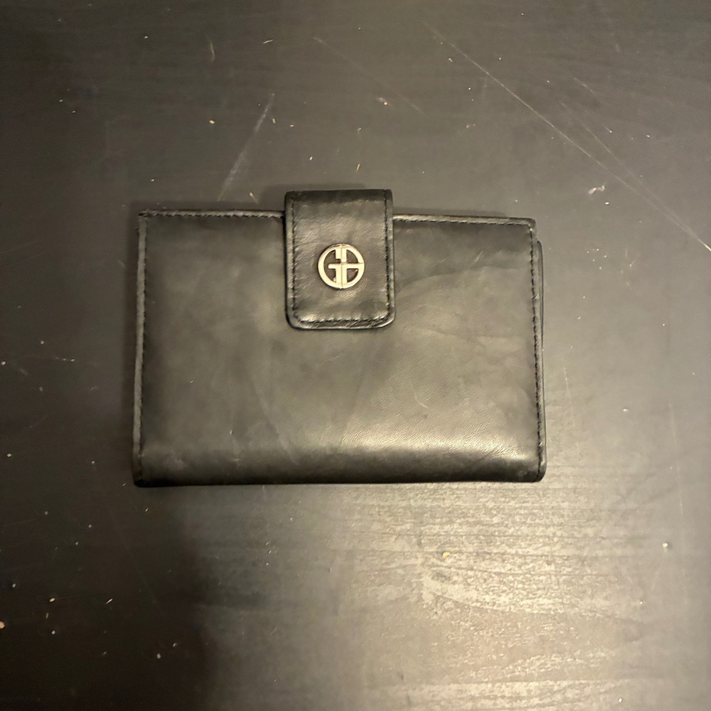 Giani Bernini Black Genuine Leather Trifold Kiss-lock Coin Purse Wallet Silver